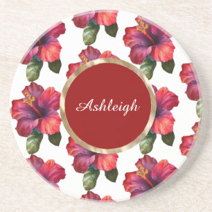 Posavasos Flores tropicales rojas hibiscus