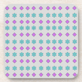 Posavasos Flores turquesas y diamantes magenta sobre gris