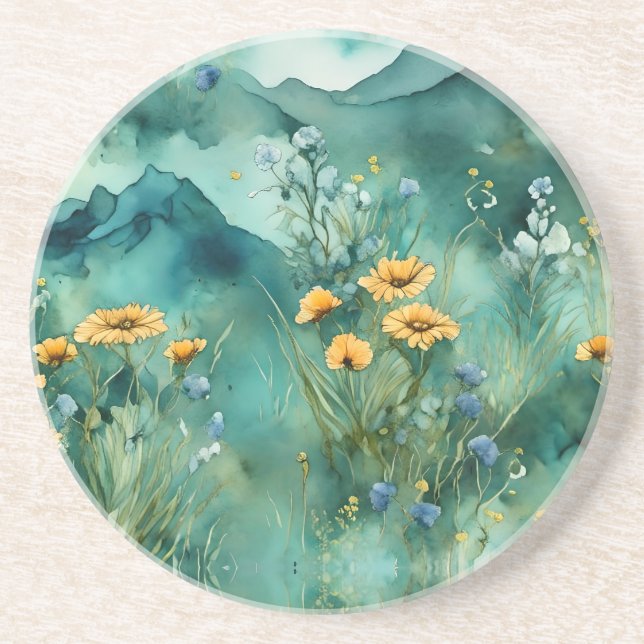 Posavasos Flores virales de paisaje verde suave (Frente)