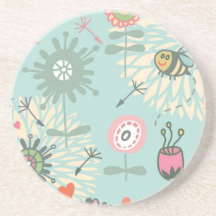 Posavasos Flores y abejas de primavera ilustradas