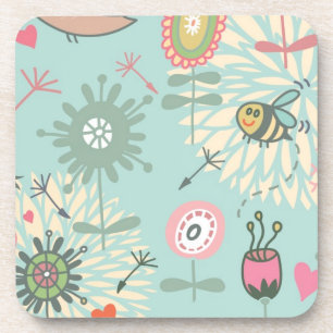 Posavasos Flores y abejas de primavera ilustradas