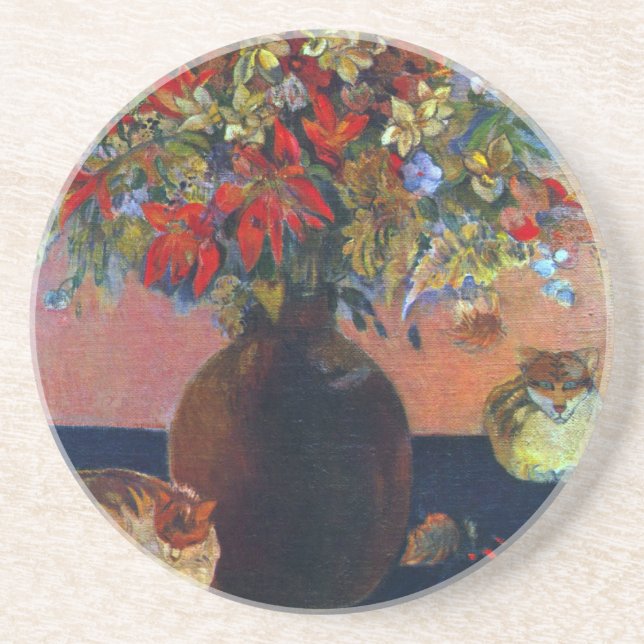 Posavasos Flores y gatos de Paul Gauguin, Bella Artes de la  (Frente)