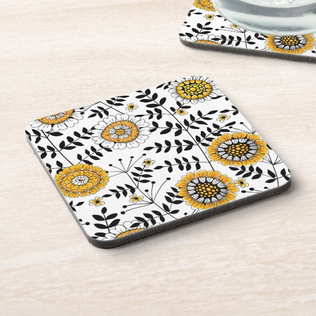 Posavasos Flores y hojas de perro en amarillo y negro (Lado Izquierdo)