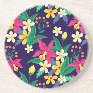 Posavasos Flores Y Hojas Exóticas Coloridas Patrón-55667