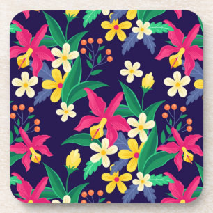 Posavasos Flores Y Hojas Exóticas Coloridas Patrón-55667