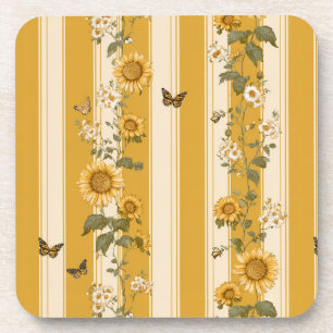 Posavasos Flores y mariposas en franjas amarillas (2)
