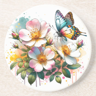 Posavasos Flores y mariposas: escayola de piedra arenisca