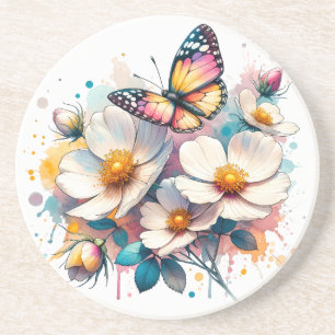 Posavasos Flores y mariposas: escayola de piedra arenisca