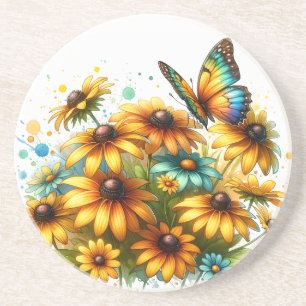 Posavasos Flores y mariposas: escayola de piedra arenisca