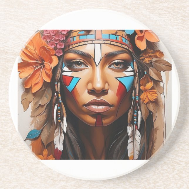 Posavasos Flores y plumas de mujeres nativas (Frente)