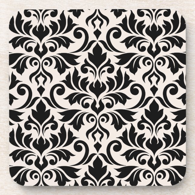 Posavasos Flourish Damask Lg Pattern Black on Cream (Frente)