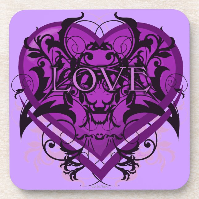 Posavasos Flourish tribal Purple Heart del gótico con AMOR (Frente)