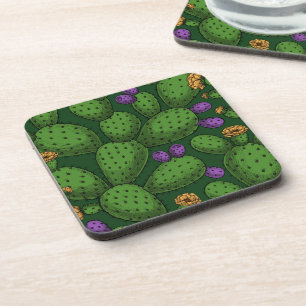 Posavasos Flowering opuntia on dark green
