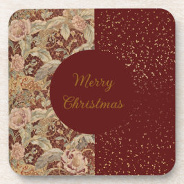 Posavasos Flowers,Burgundi Red Gold Glitter, Merry Christmas
