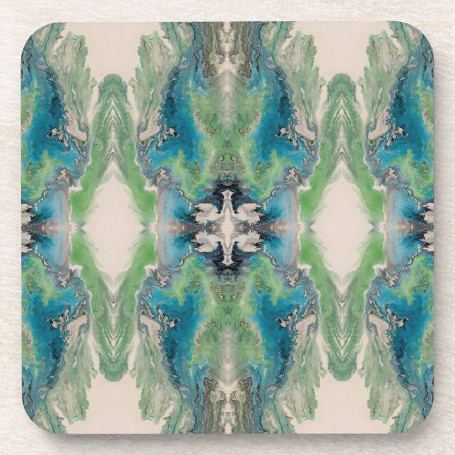 Posavasos Fluido Artístico Abstracto en Aqua y Verde (Frente)