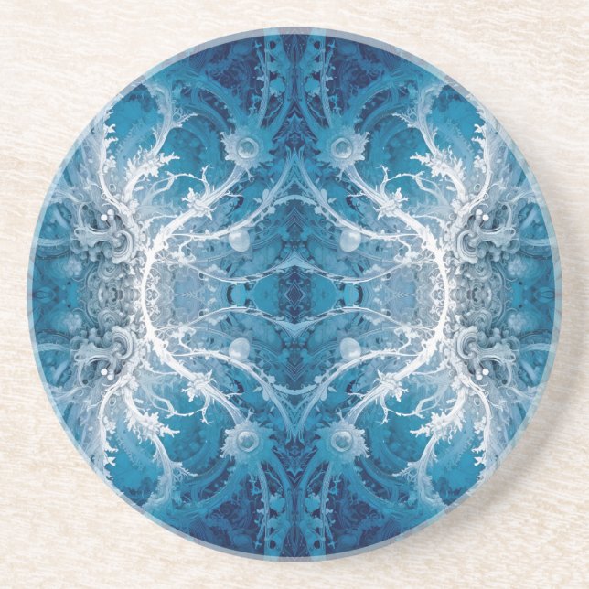 Posavasos Flujo cósmico sagrado - Simetría plateada azul (Frente)