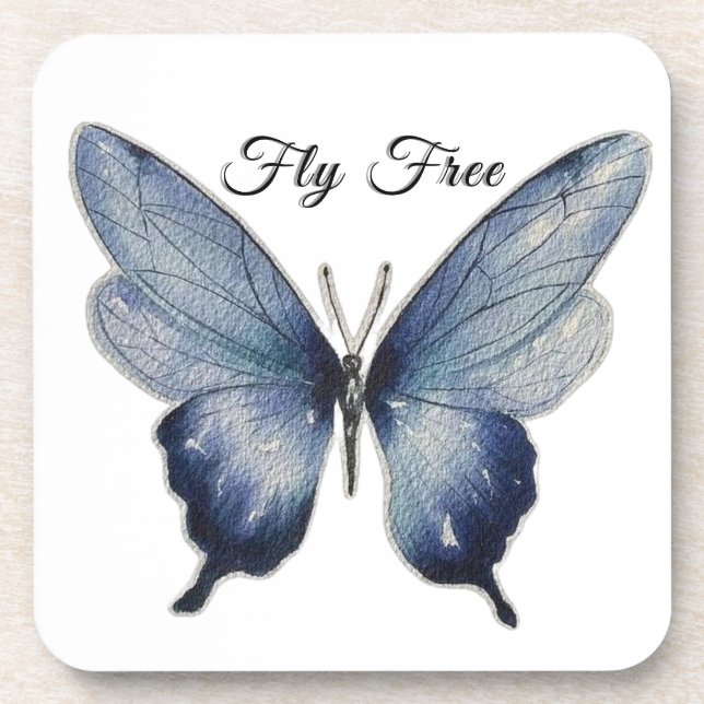 Posavasos Fly Free – Blue Butterfly Art Design (Frente)