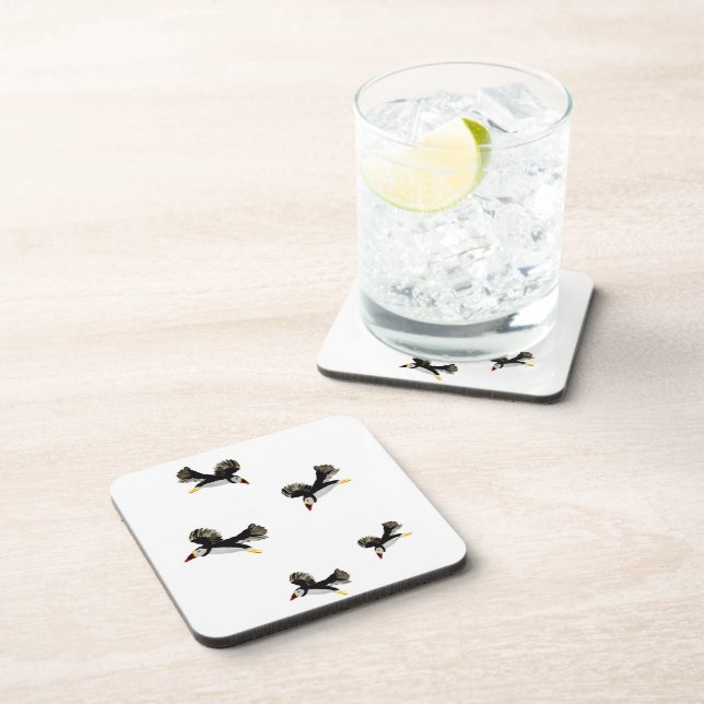 Posavasos Flying Puffins Fun Bird Art (Lado Derecho)
