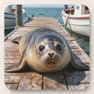 Posavasos Foca Adorable Acostada en el Muelle de Embarque de