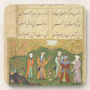 Posavasos Folio 39, escena del jardín de A, del 'Bustan de