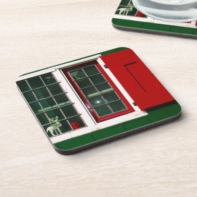 Posavasos Folklore de la ventana verde rojo blanco holandés (Lado Izquierdo)