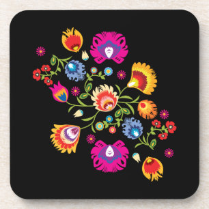 Posavasos Folklore polaco con flores rosas