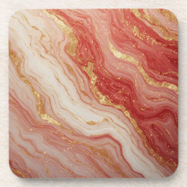 Posavasos Fondo abstracto de mármol dorado con remolinos roj