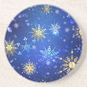 Posavasos Fondo azul XMAS con copos de nieve dorados