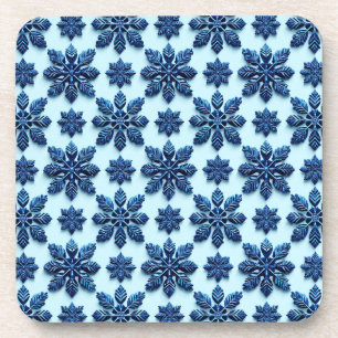 Posavasos Fondo con patrón de copo de nieve azul