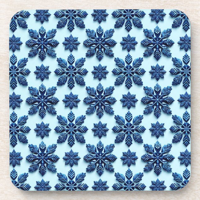Posavasos Fondo con patrón de copo de nieve azul (Frente)