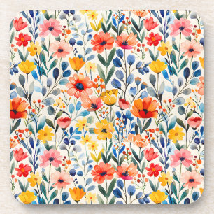 Posavasos Fondo de flores silvestres de acuarela de primaver