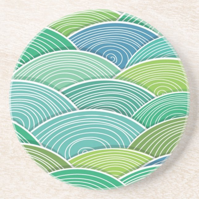 Posavasos Fondo de ondas verdes abstractas encrespadas (Frente)