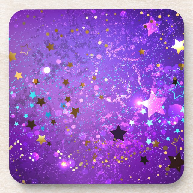 Posavasos Fondo de Relieve metalizado púrpura con estrellas (Frente)