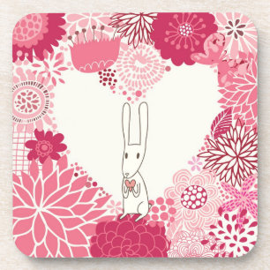 Posavasos Fondo floral romántico con el conejo lindo