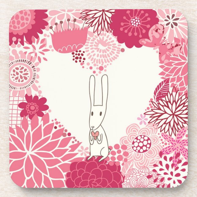 Posavasos Fondo floral romántico con el conejo lindo (Frente)