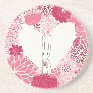 Posavasos Fondo floral romántico con el conejo lindo