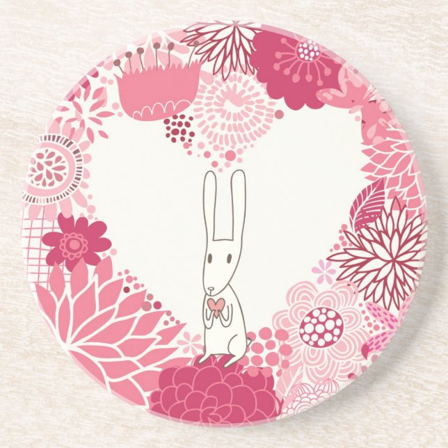 Posavasos Fondo floral romántico con el conejo lindo (Frente)