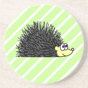 Posavasos Fondo lindo del verde del dibujo animado del erizo