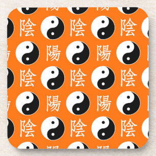 Posavasos Fondo naranja Patrón chino Yinyang