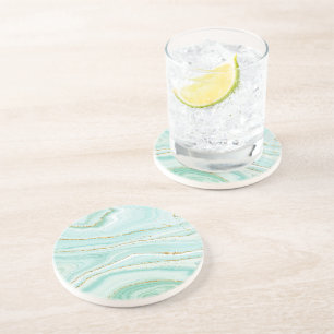 Posavasos Fondo pastel de mármol líquido verde