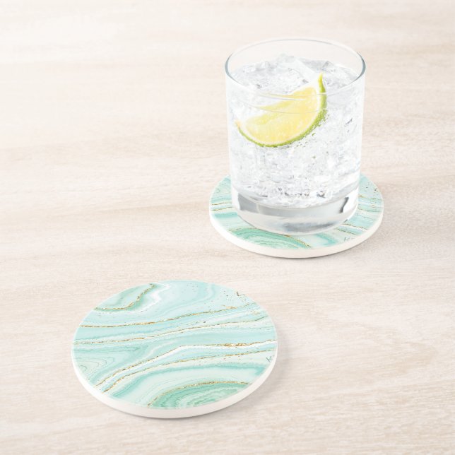 Posavasos Fondo pastel de mármol líquido verde (Lado)