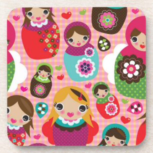 Posavasos Fondo ruso del ilustracion de la muñeca