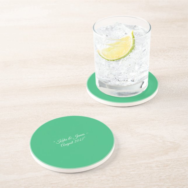 Posavasos Fondo Verde Menta Plano – Diseño de Boda (Lado)