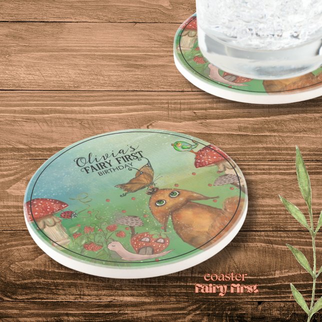 Posavasos Forest Fox , Snail Fairy First Birday (Forest Fox , Snail Fairy First Birthday Coaster)