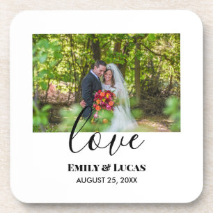 Posavasos Foto de boda personalizada Caligrafía simple elega