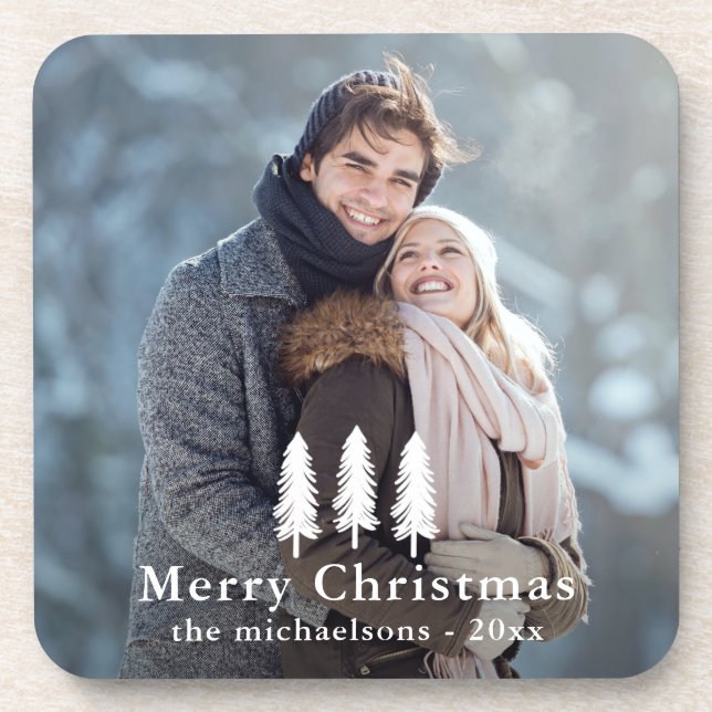 Posavasos Foto de feriado de Navidades de pinos blancos ruso (Frente)