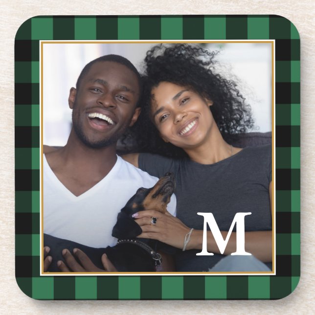 Posavasos Foto de Monograma Rústico de Placa Verde (Frente)