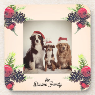 Posavasos Foto de Navidad de piña y bayas al estilo vintage