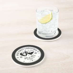 Posavasos Foto de Navidad personalizada en blanco y negro el
