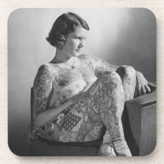 Posavasos Foto de Vintage B&W, Chica de Sailor Tattooed
